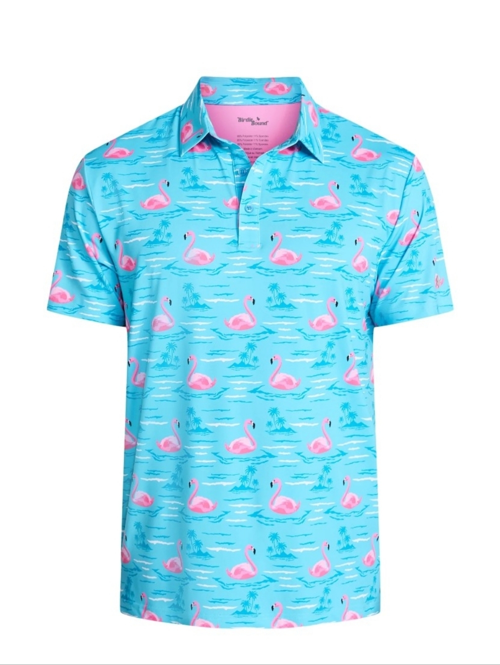 Birdie Bound Men's Swimming Flamingo Print Polo Shirt, XL